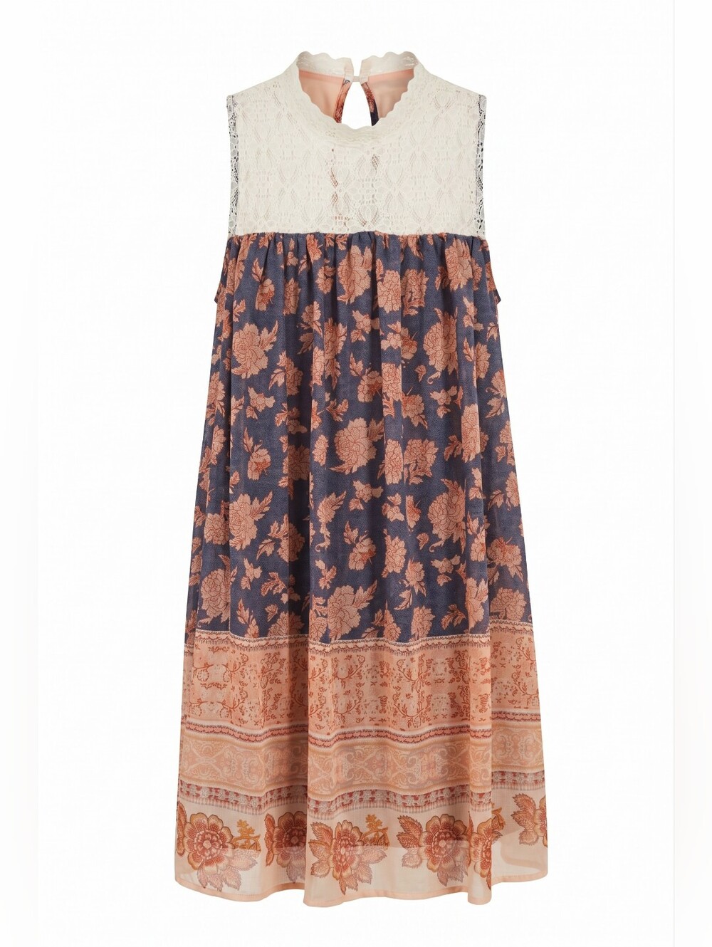 Prairie Dress Sz L ASO Dutton Ranch Crochet Lace Bodice Mid Length Boho